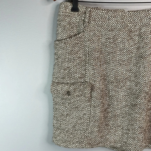EDDIE BAUER Wool Blend Tweed Cargo Utility Mini Skirt Tan Grey Zip Size 10 - Picture 4 of 12